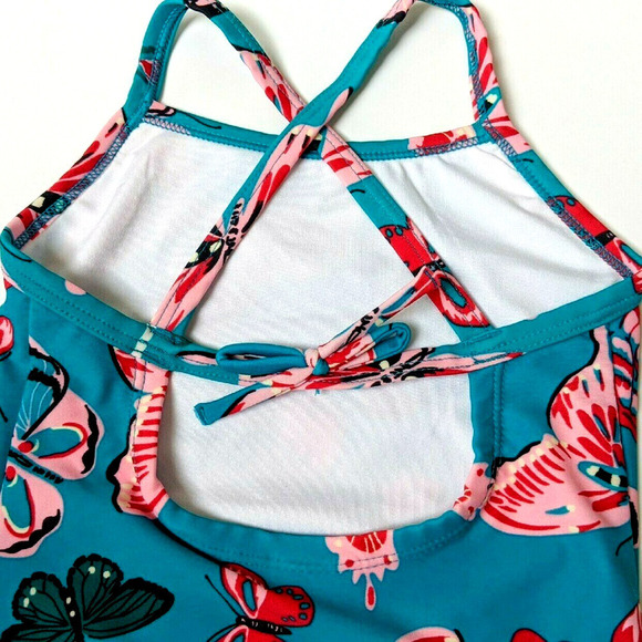 New Hanna Andersson 2T Teal Pink Butterfly Swimsuit NWT One-piece Swim - Picture 3 of 4